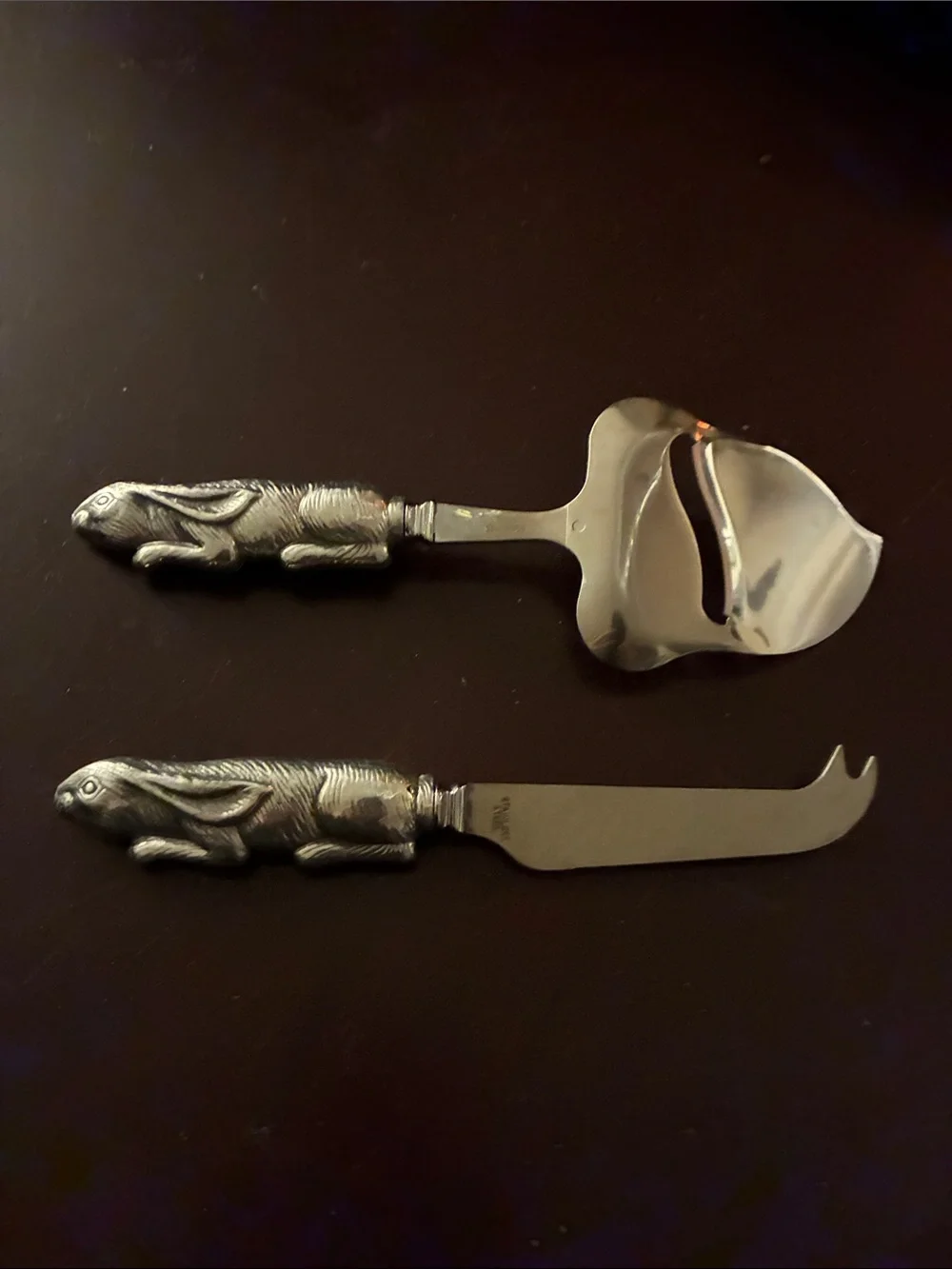 Decorative Rabbit-Handled Cheese Knife and Server Set - Silver Arthur Court
